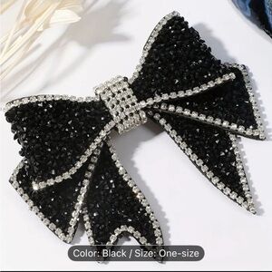 Sparkling Black and Silver Bow Brooch